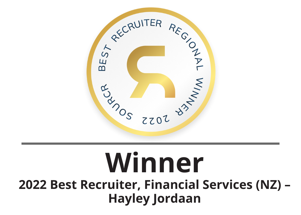 2022 BEST RECRUITER, FINANCIAL SERVICES (NZ) - Hayley Jordaan Award Logo