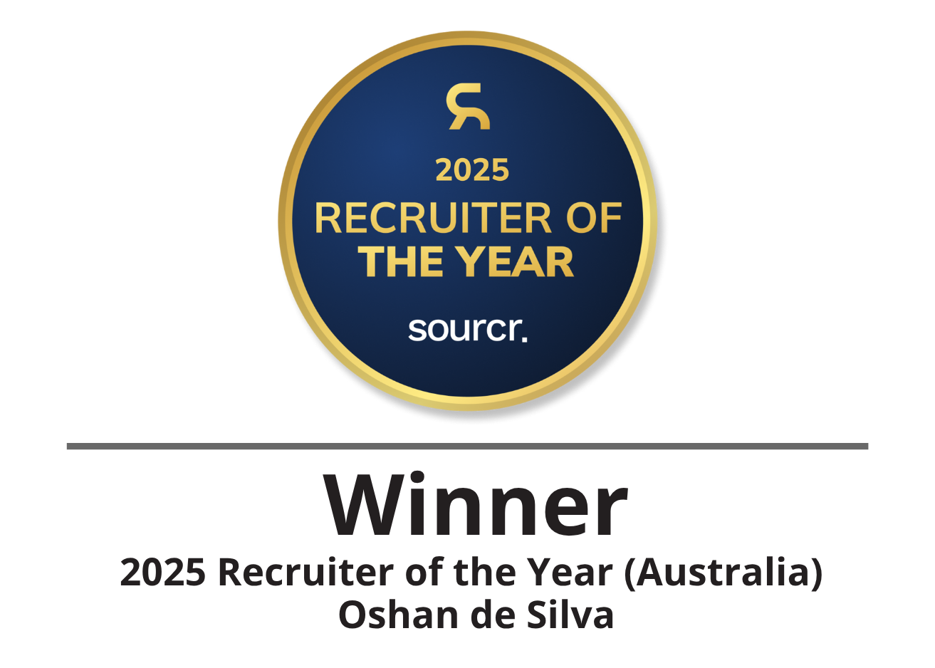 Winner 2025 Recruiter of the Year,  Insurance (Australia) – Oshan de Silva Award Logo